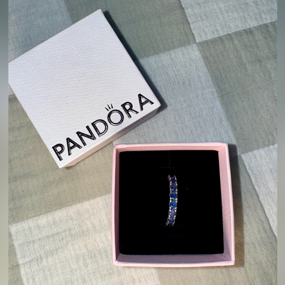 Pandora Sparkling Row Eternity Ring Blue Size 6
